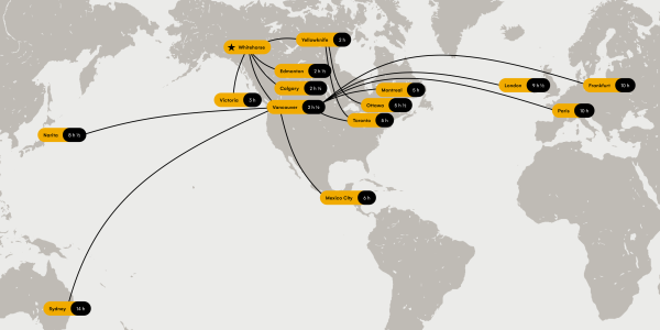 Map showing all the ways to get to the yukon from around the world