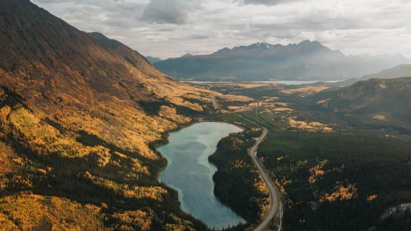 Emerald Lake in southern yukon region in fall