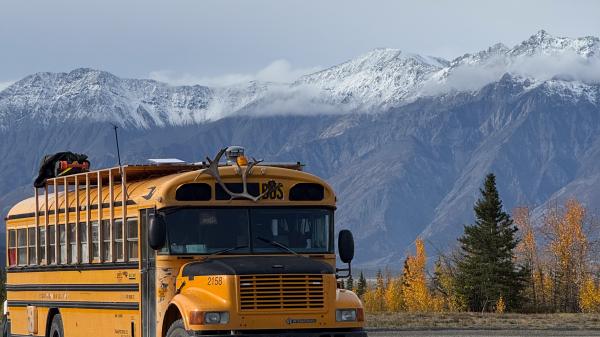 Bus with a background on mountains
