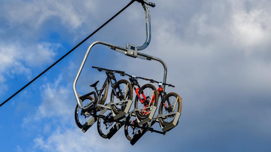 Mountain Bikes on chairlift bike rack