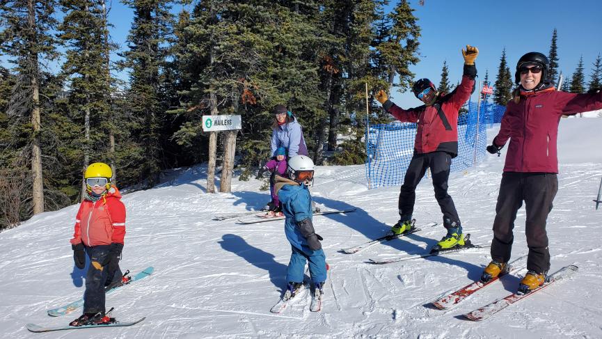 Family enjoying skiing