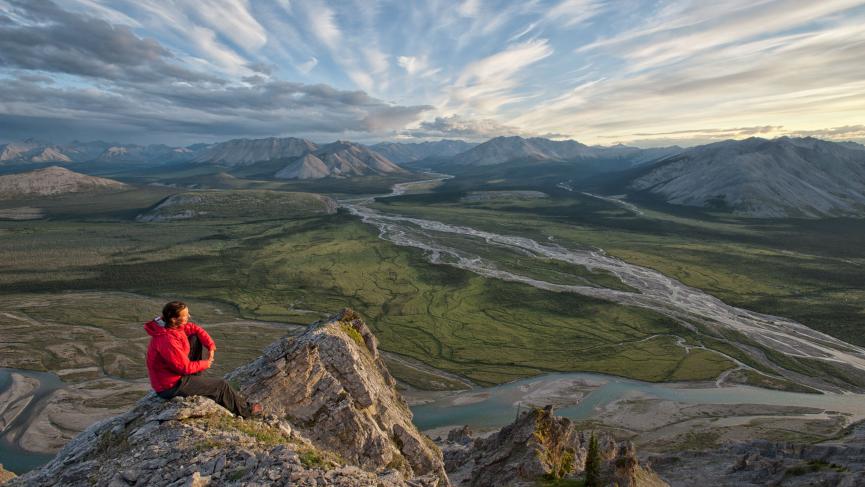 Peel watershed mountain climber in yukon summer.