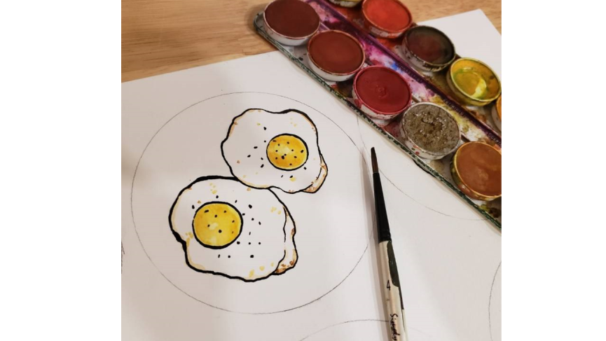 Watercolour painting of eggs in progress