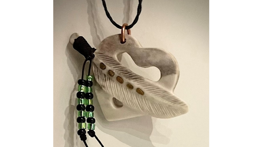 Antler heart pendant with gold nuggets and beads by Dennis Shorty