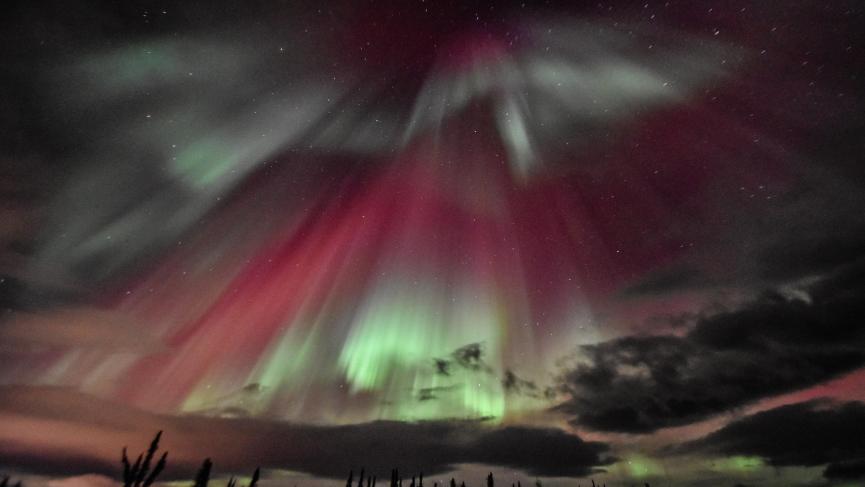 curtain of red and green aurora
