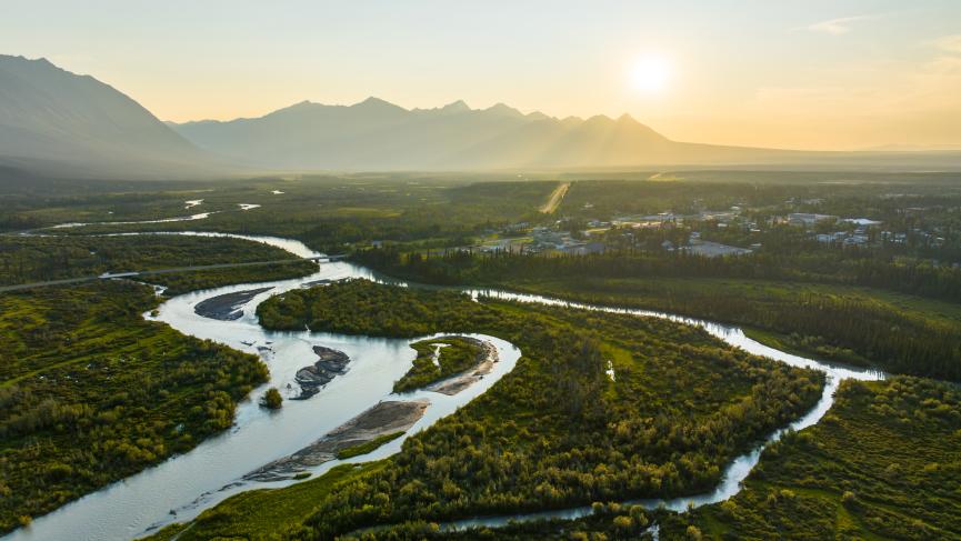 Sun sets over the Ruby Range near Haines Junction