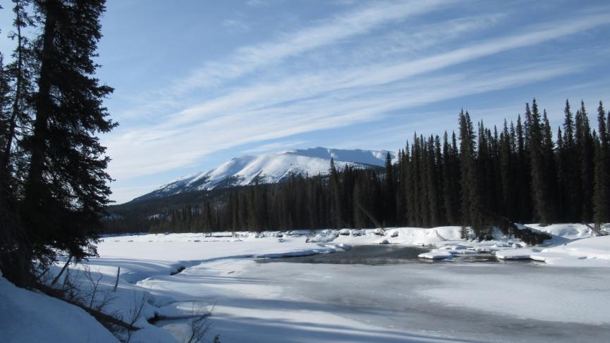 A river breaking up in early spring time.