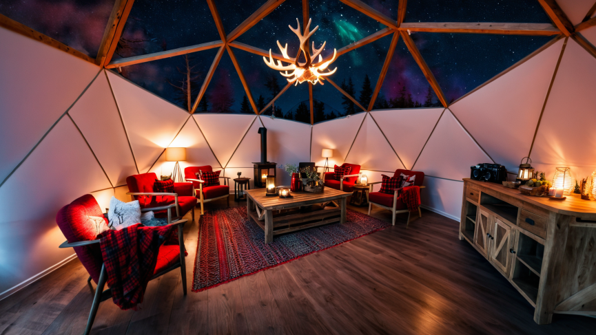 Inside of semi-private dome for aurora viewing.