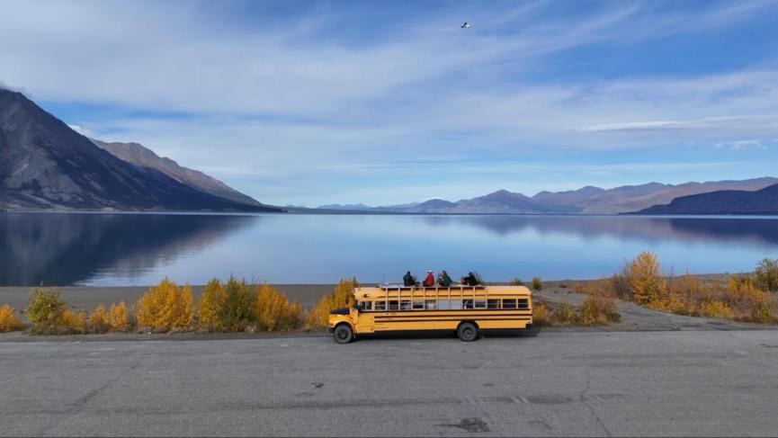 Squatch bus parked at Kluane Lake