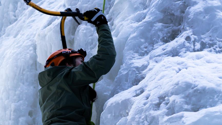 Ice climbing on ice tower