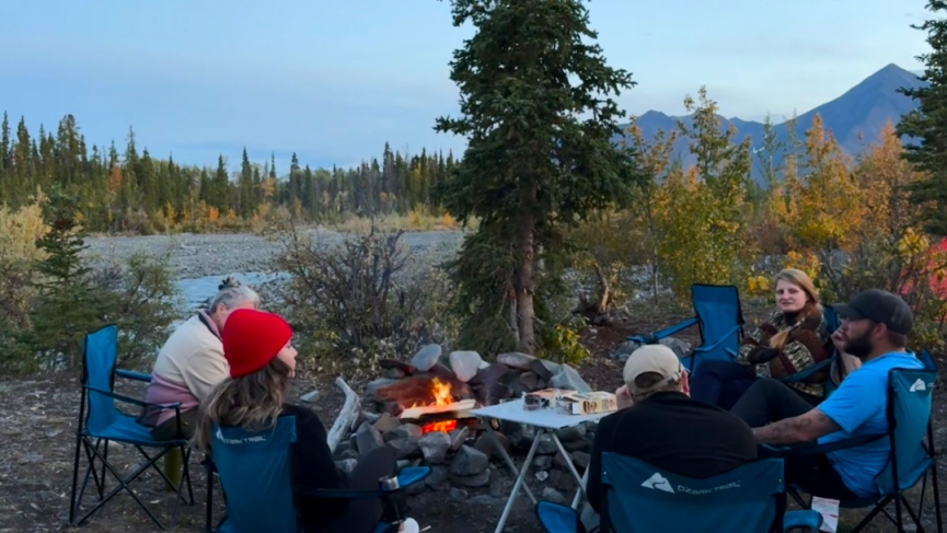 Camp setup in Kluane area around the campfire