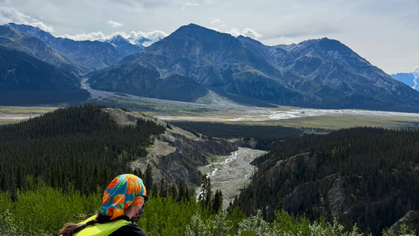 Hiker overlooking the Slim Rivers Valley Kluane National Park