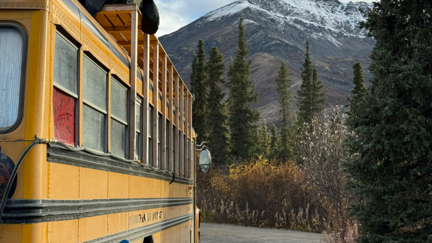 Squatch bus at campground Tombstone Territorial Park