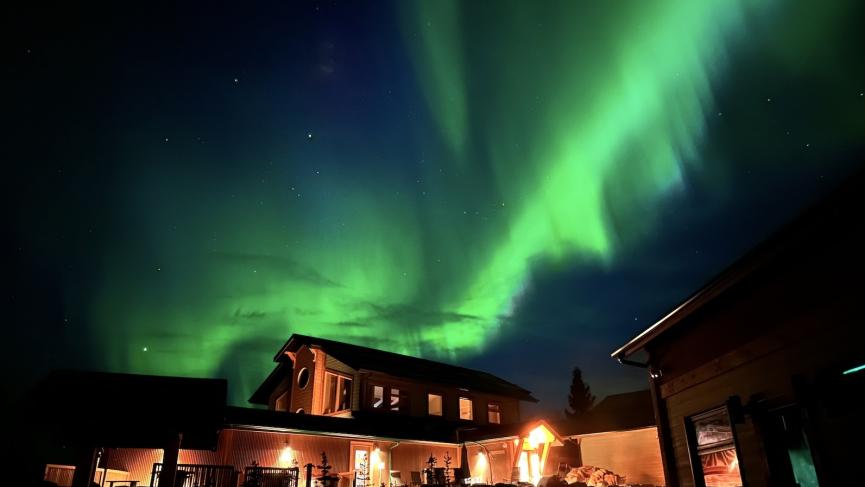Northern lights at hot springs