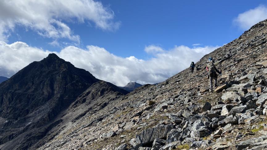 Hikers in the Ogilvie mountains Yukon