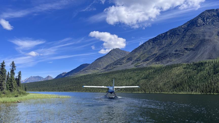 Alkan Air Single Otter prepares to take off of McCluskey Lake on the Wind River on a guided trip with Black Feather.