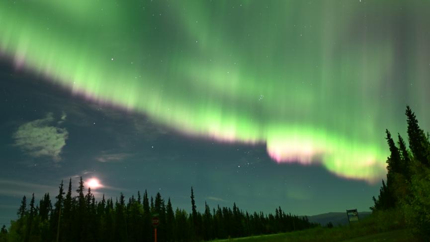 Northern lights with full moon