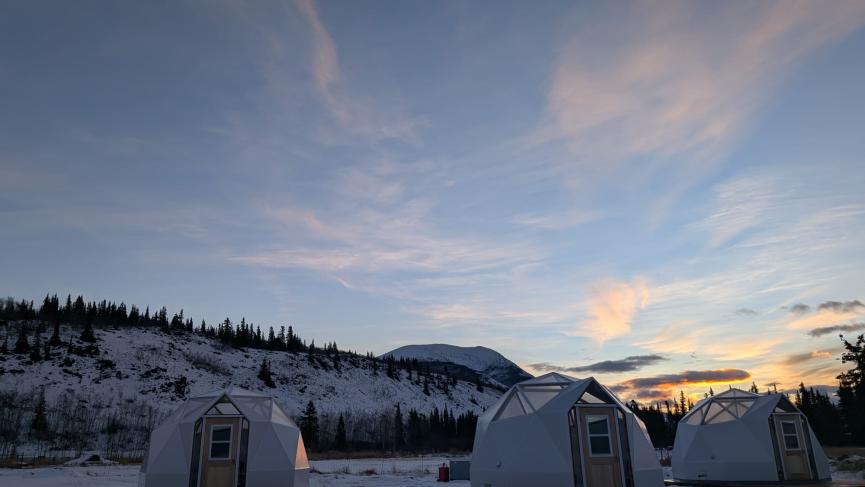 winter domes withe sunset