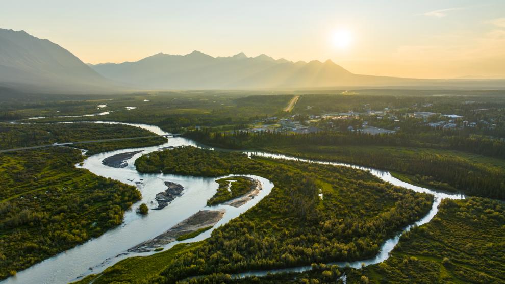 Sun sets over the Ruby Range near Haines Junction