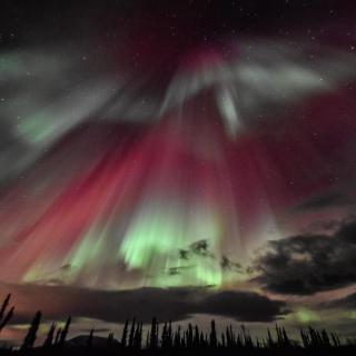 curtain of red and green aurora