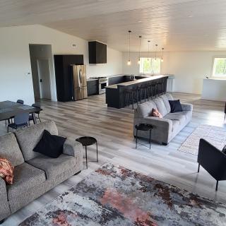 spacious living and dining room and kitchen