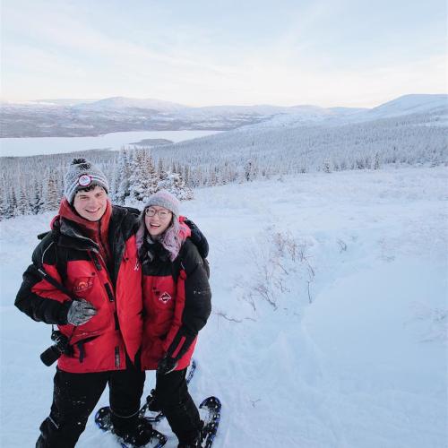 Two hikers at the top of Fish Lake