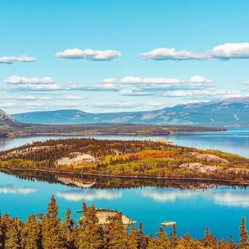 Fall colours on bove island surrounded by a calm lake