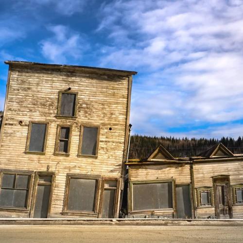 The historic Kissing Buildings lean over in Dawson City