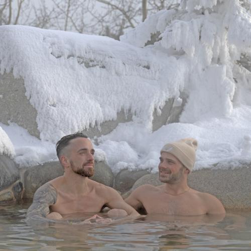 A couple enjoying the hotsprings. 
