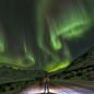 Person standing under the northern lights