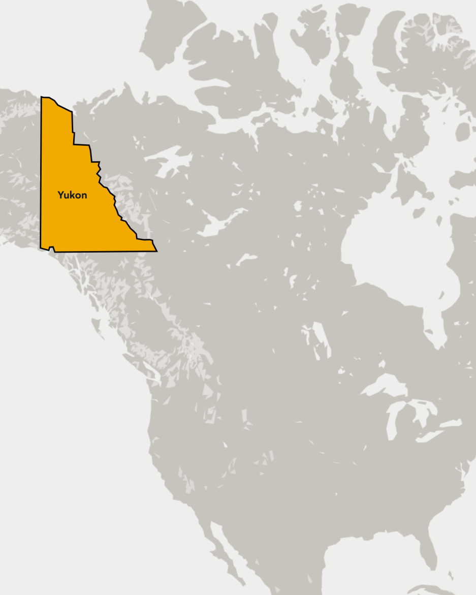 Yukon territory shown in North american map