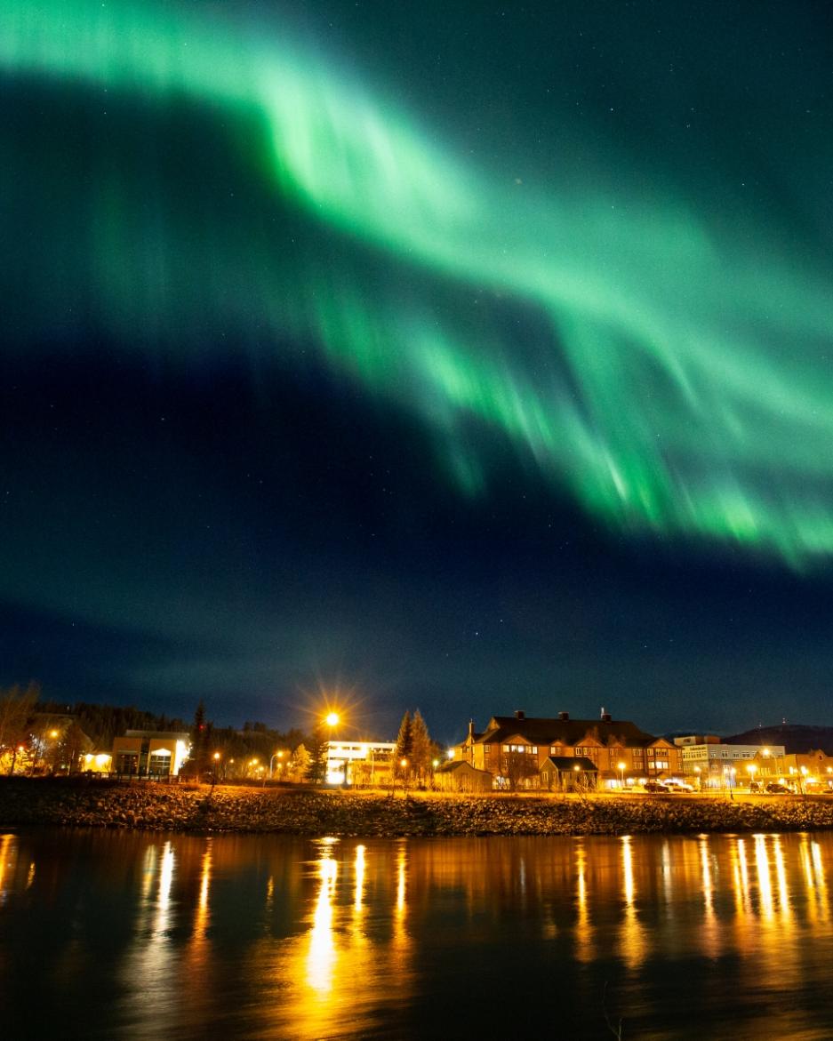 northern lights shine over whitehorse