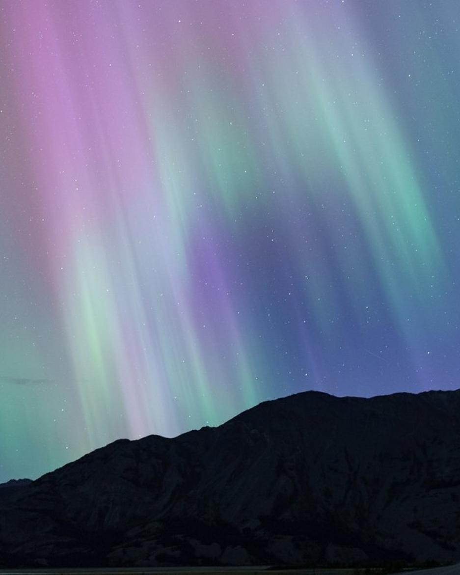 multi-coloured aurora over dawson city