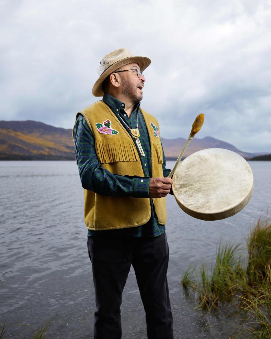 CAFN citizen John Fingland drums on his traditional territory