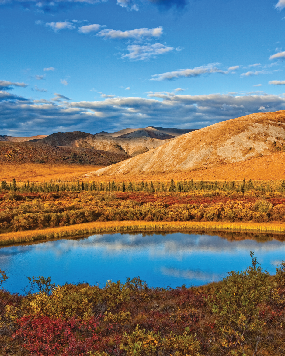 A stunning lake viewpoint opens up along the Dempster Highway