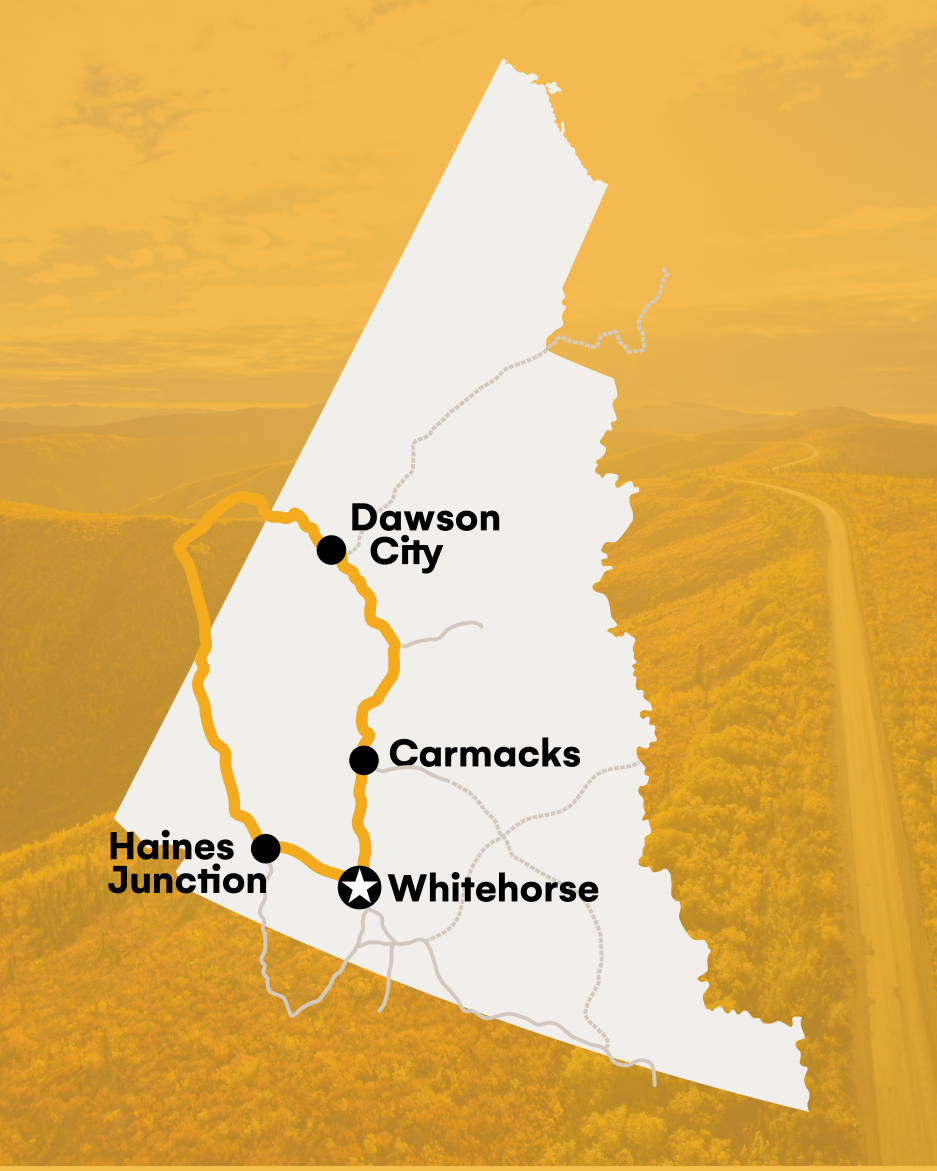 Road map itinerary of the Klondike Kluane loop.