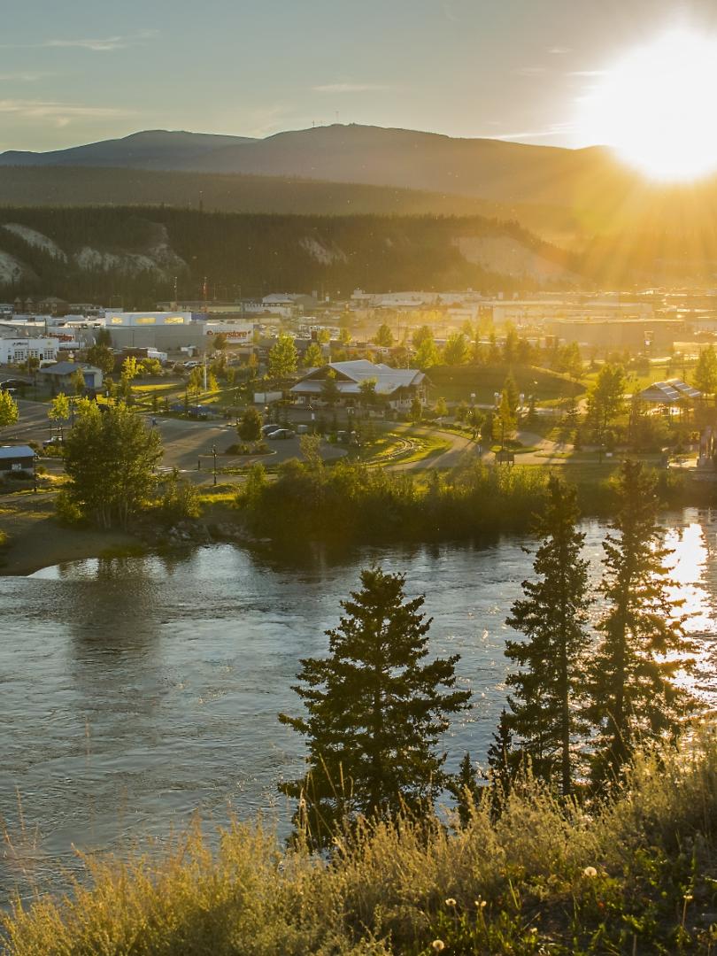 A view of downtown Whitehorse under the midnight sun