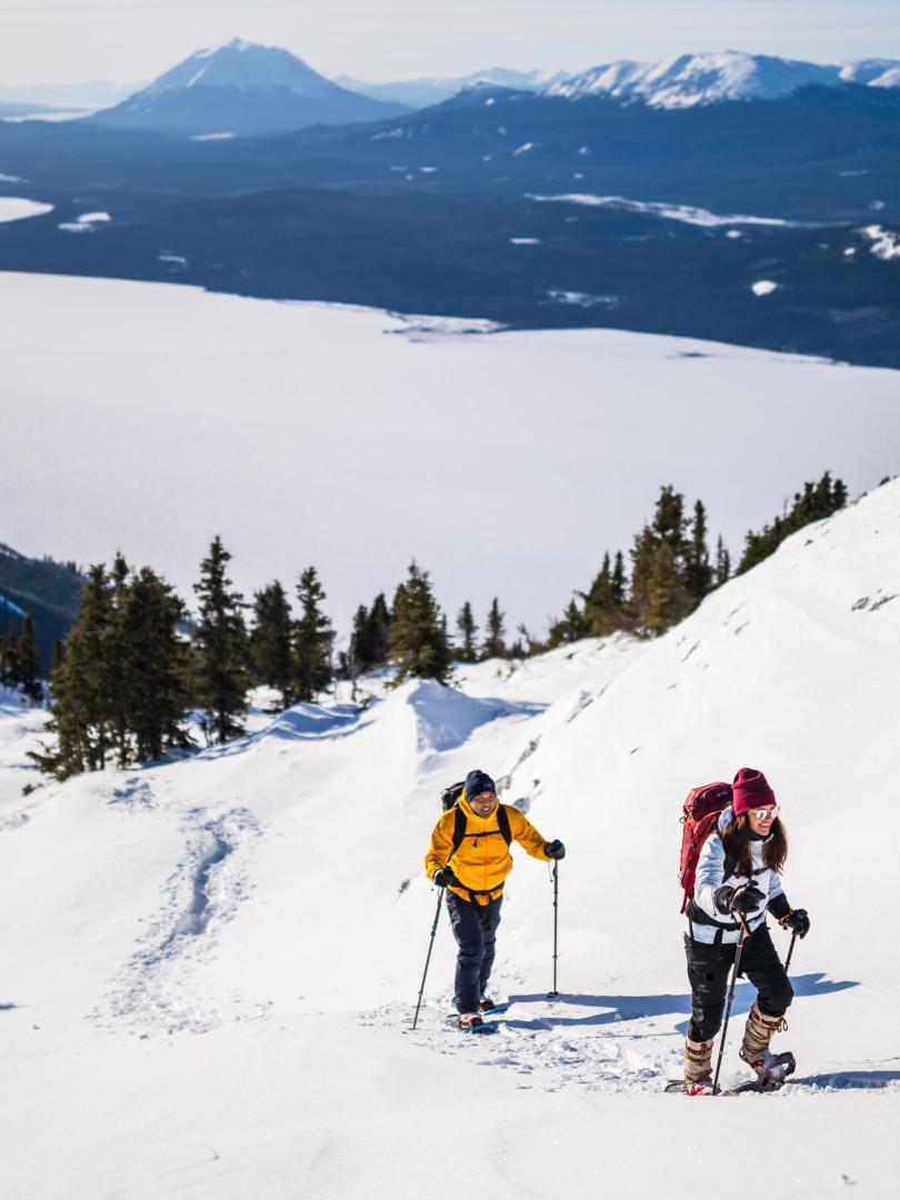People snowshoeing up Mount White