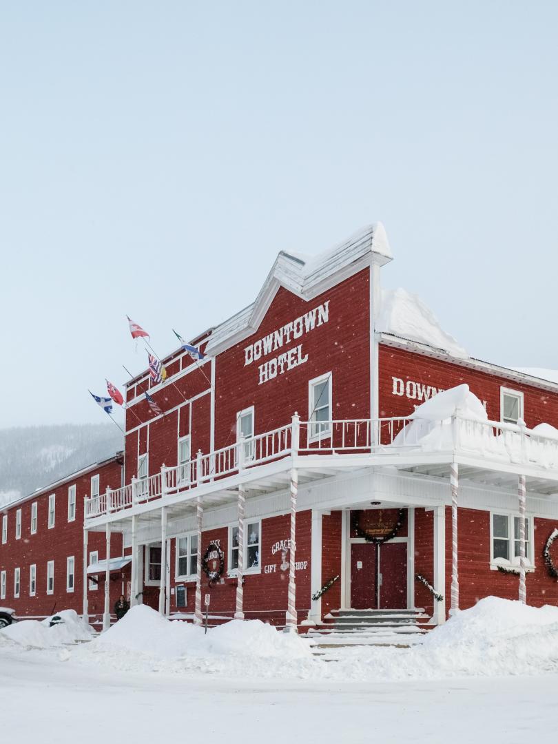 Hotel in Dawson city in the winter