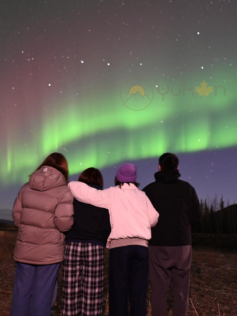 Fours guests chasing Northern Lights under clear skies