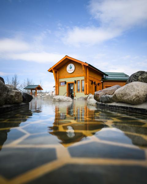 A view from the pool at Eclipse Nordic Hotsprings