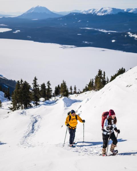 People snowshoeing up Mount White