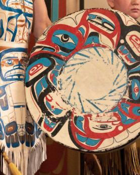 carcross tagish first nation art on a drum and regalia