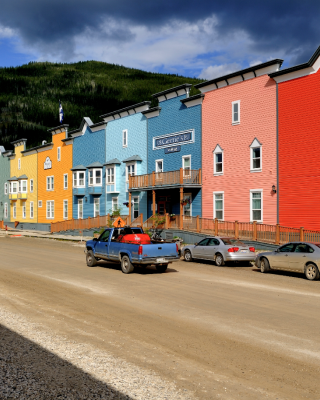 colourful buildings line the boardwalk streets of Dawson City