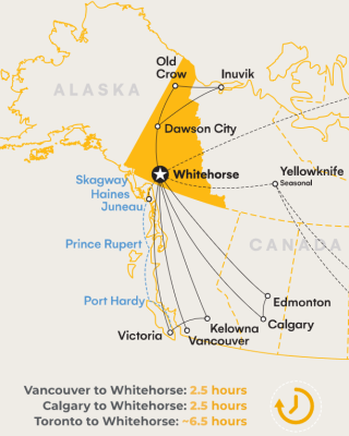 A flight map for getting to the Yukon from around Canada