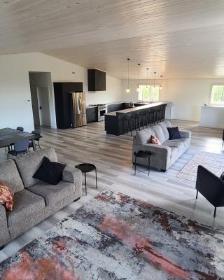spacious living and dining room and kitchen