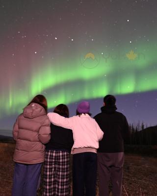 Fours guests chasing Northern Lights under clear skies