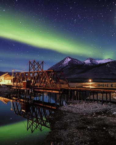 Aurora shines over the village of Carcross