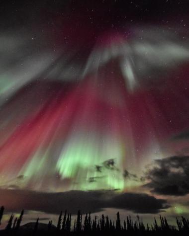 curtain of red and green aurora