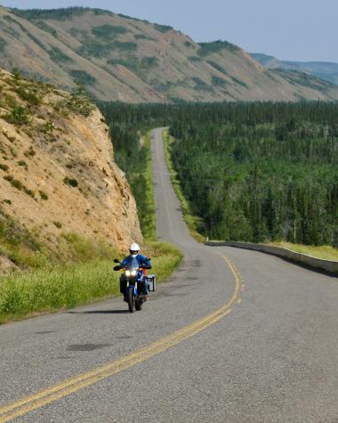 Motorcyclist on alaska highway
